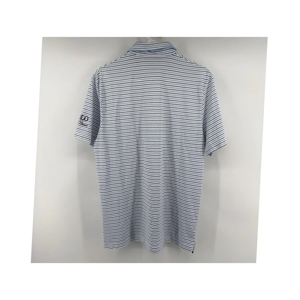 Ralph Lauren Pro Fit Golf Polo Shirt Mens Medium Blue White Striped AJGA Logo